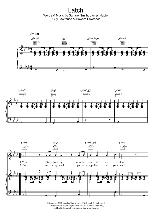 Sam Smith Latch (Acoustic) Musik Noten - Piano, Vocal & Guitar Chords - 118986-0