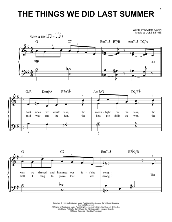 Sammy Cahn The Things We Did Last Summer Musik Noten - Ukulele Chords/Lyrics - 99819-0