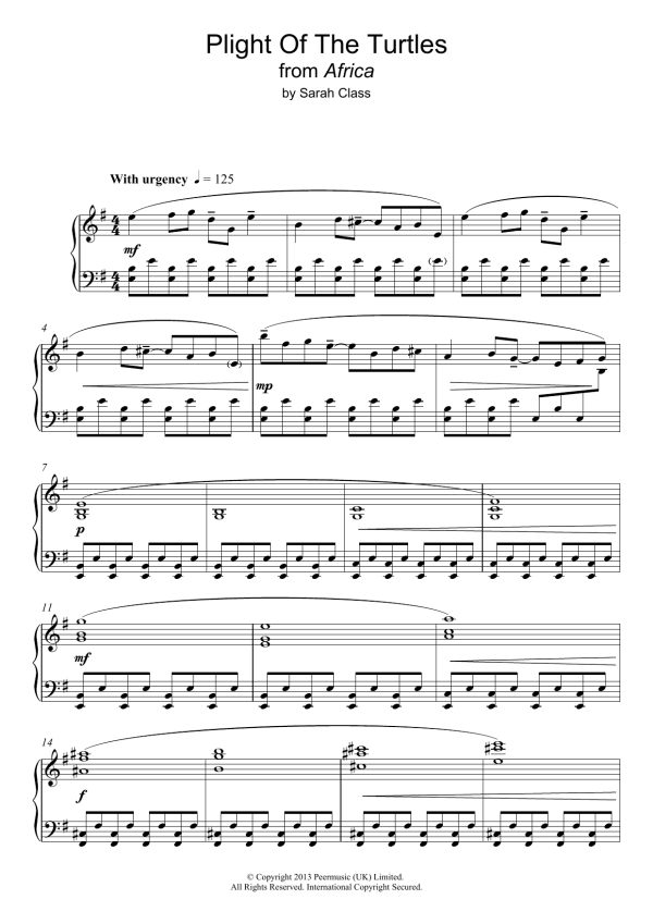 Sarah Class Plight Of The Turtles Musik Noten - Piano Solo - 119177-0