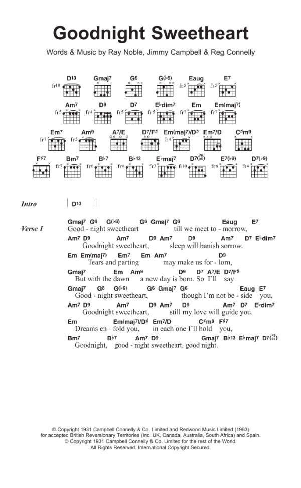 Sarah Vaughan Goodnight Sweetheart Musik Noten - Guitar Chords/Lyrics - 119078-0