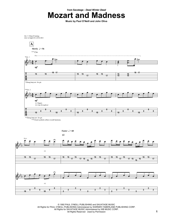Savatage Mozart And Madness Musik Noten - Guitar Tab - 161845-0