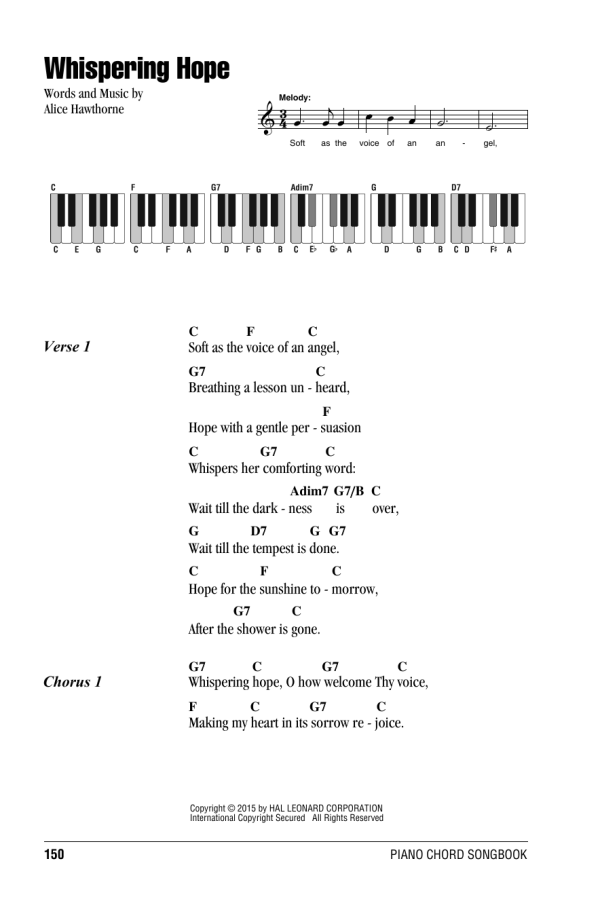 Septimus Winner Whispering Hope Musik Noten - Piano Chords/Lyrics - 161368-0
