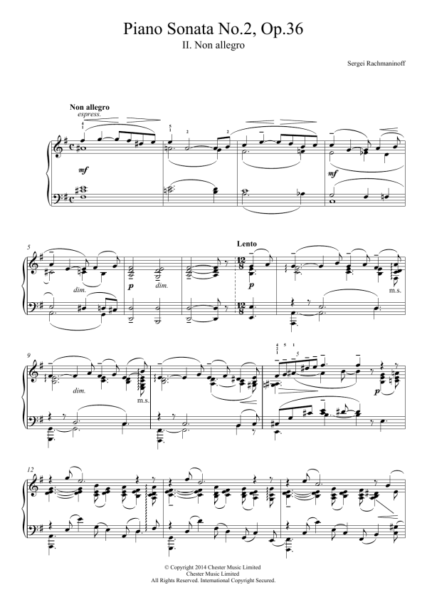 Sergei Rachmaninoff Piano Sonata No.2, Op.36 - 2nd Movement Musik Noten - Piano Solo - 117651-0