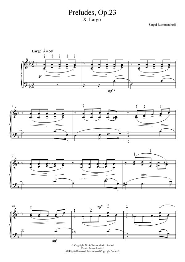 Sergei Rachmaninoff Preludes Op.23, No.10 Largo Musik Noten - Easy Piano - 117622-0