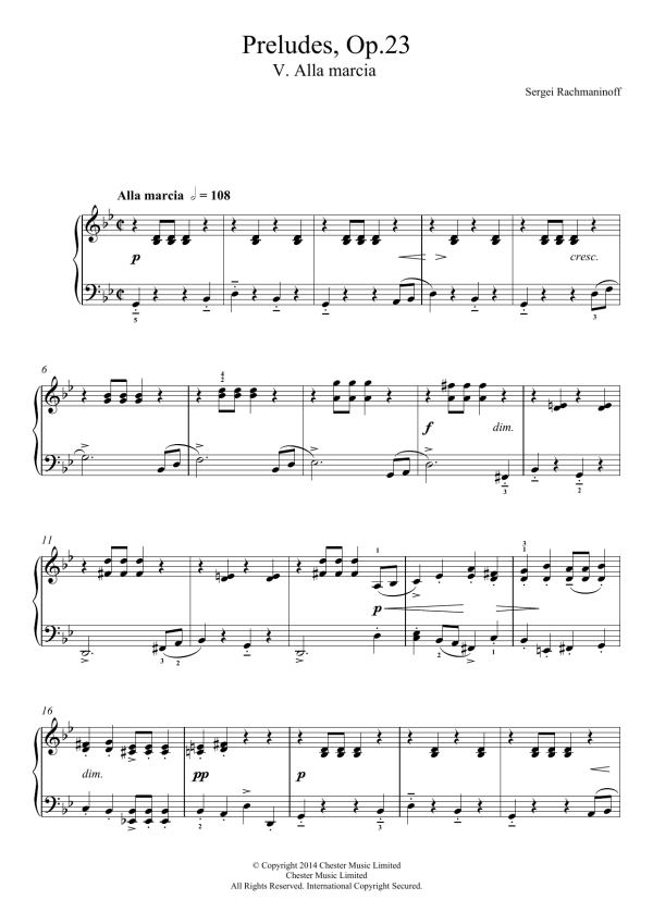 Sergei Rachmaninoff Preludes Op.23, No.5 Alla marcia Musik Noten - Easy Piano - 117620-0