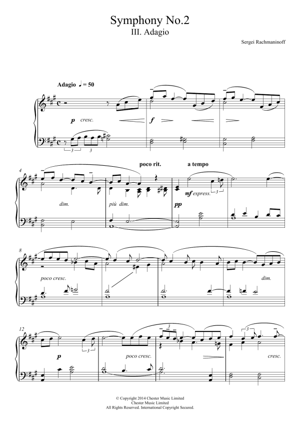 Sergei Rachmaninoff Symphony No.2 - 3rd Movement Musik Noten - Easy Piano - 117636-0