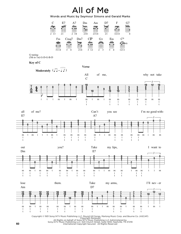 Seymour Simons All Of Me Musik Noten - Banjo Tab - 170629-0
