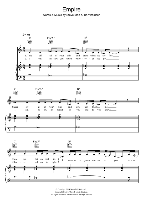 Shakira Empire (featuring Rihanna) Musik Noten - Piano, Vocal & Guitar Chords - 118192-0