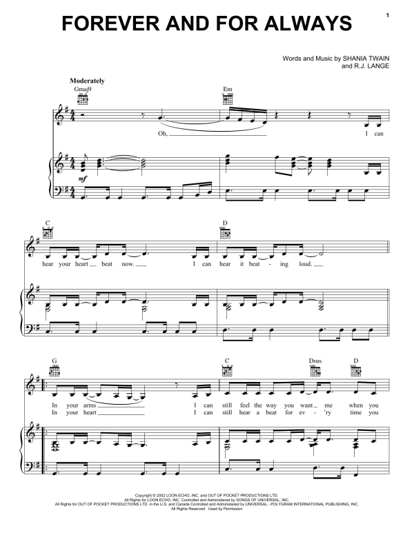 Shania Twain Forever And For Always Musik Noten - Piano, Vocal & Guitar Chords - 110627-0