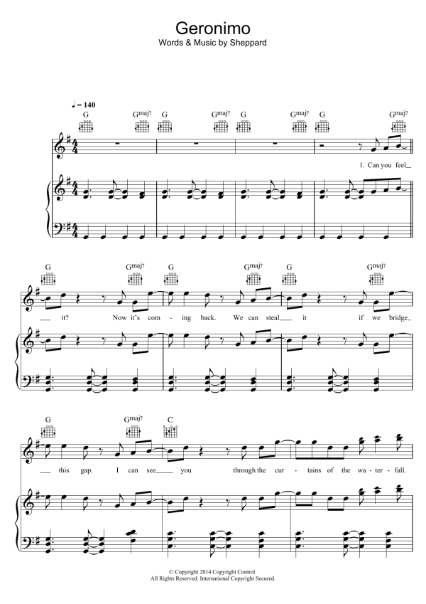 Sheppard Geronimo Musik Noten - Piano, Vocal & Guitar Chords - 118941-0