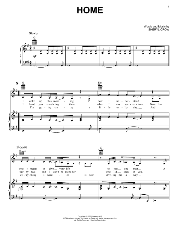 Sheryl Crow Home Musik Noten - Piano, Vocal & Guitar Chords - 156462-0