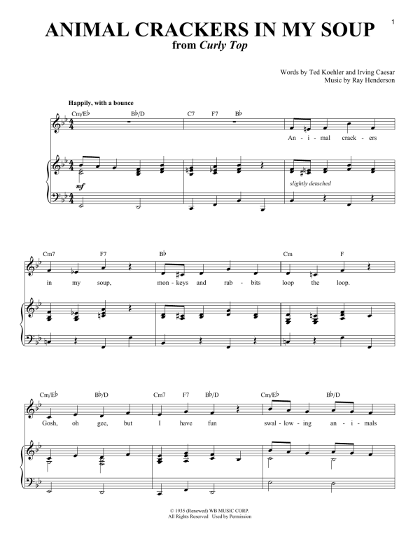 Shirley Temple Animal Crackers In My Soup Musik Noten - Piano & Vocal - 151044-0