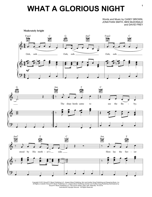 Sidewalk Prophets What A Glorious Night Musik Noten - Piano, Vocal & Guitar Chords - 161594-0