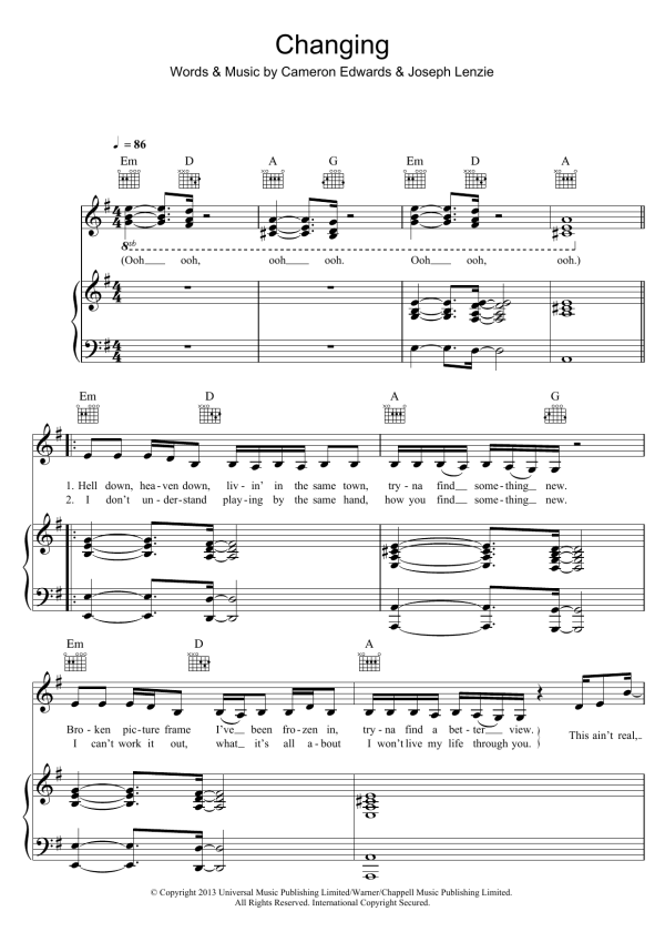 Sigma Changing (featuring Paloma Faith) Musik Noten - Piano, Vocal & Guitar Chords - 119670-0