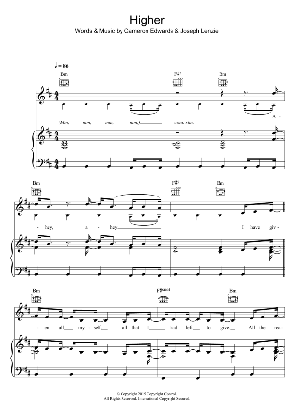 Sigma Higher (featuring Labrinth) Musik Noten - Piano, Vocal & Guitar Chords - 120747-0