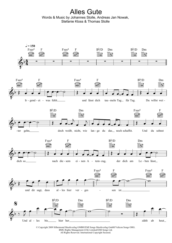 Silbermond Alles Gute Musik Noten - Lead Sheet / Fake Book - 123999-0
