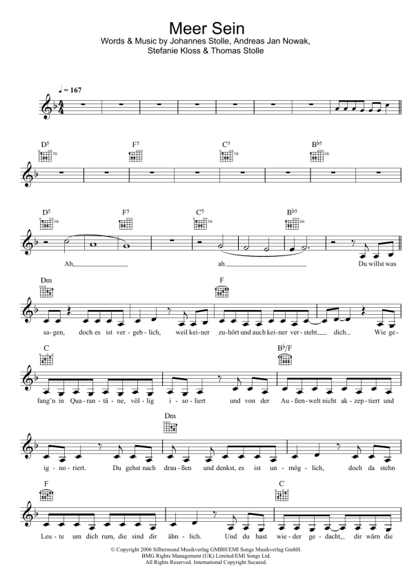 Silbermond Meer Sein Musik Noten - Lead Sheet / Fake Book - 123991-0