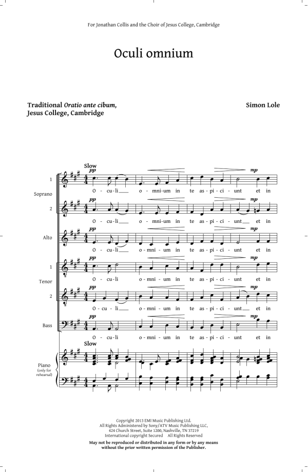 Simon Lole Oculi Omnium Musik Noten - SATB Choir - 179249-0