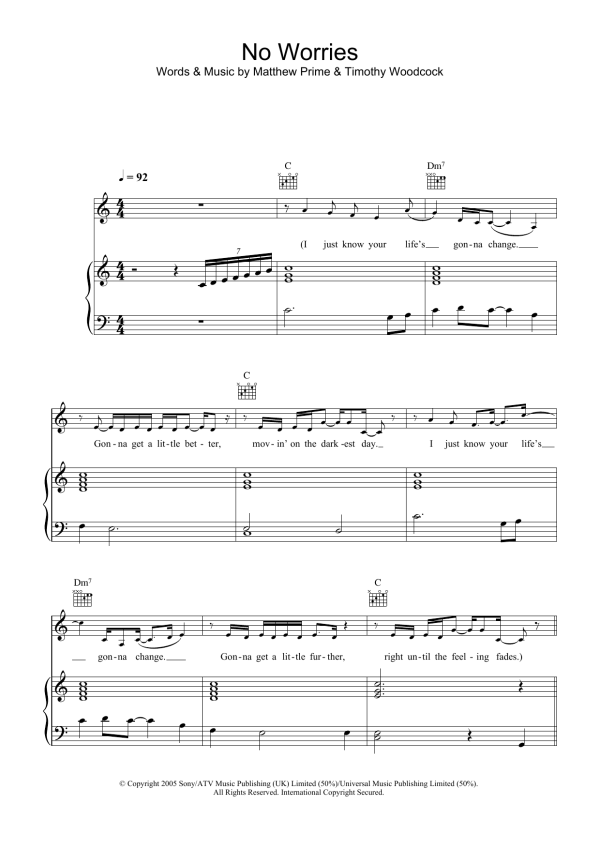 Simon Webbe No Worries Musik Noten - Piano Chords/Lyrics - 109542-0