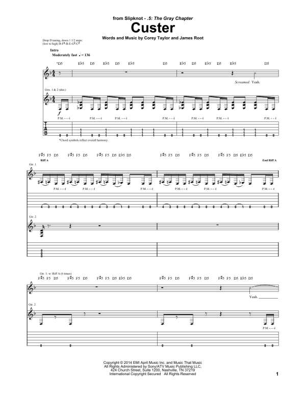 Slipknot Custer Musik Noten - Guitar Tab - 157942-0