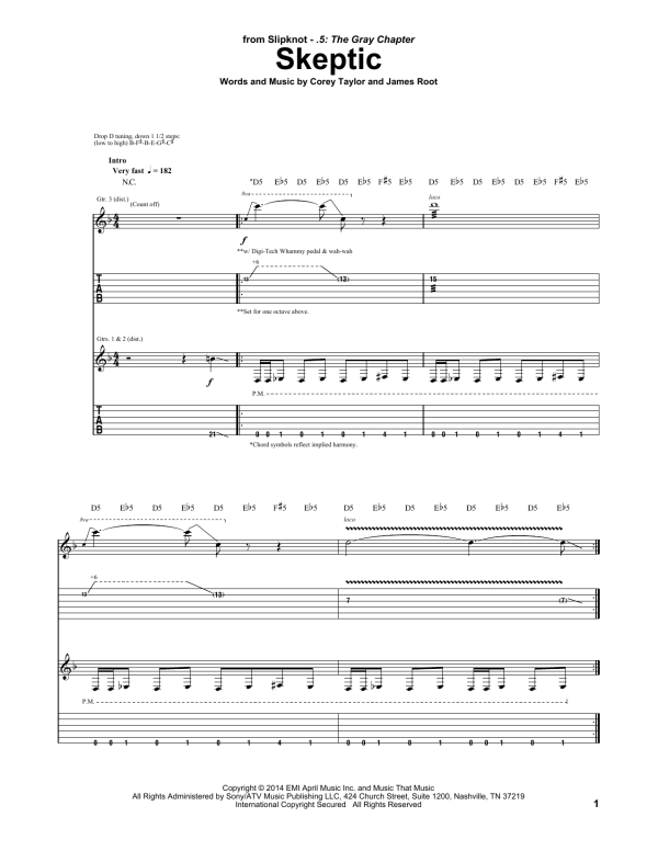 Slipknot Skeptic Musik Noten - Guitar Tab - 157945-0