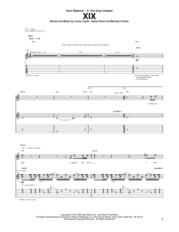 Slipknot XIX Musik Noten - Guitar Tab - 157936-0