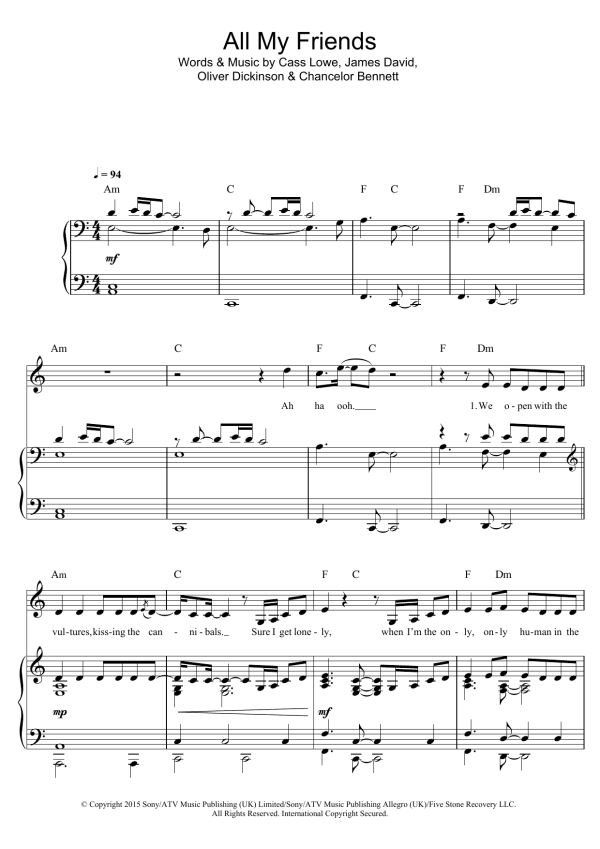 Snakehips All My Friends (featuring Tinashe and Chance The Rapper) Musik Noten - Piano & Vocal - 123311-0