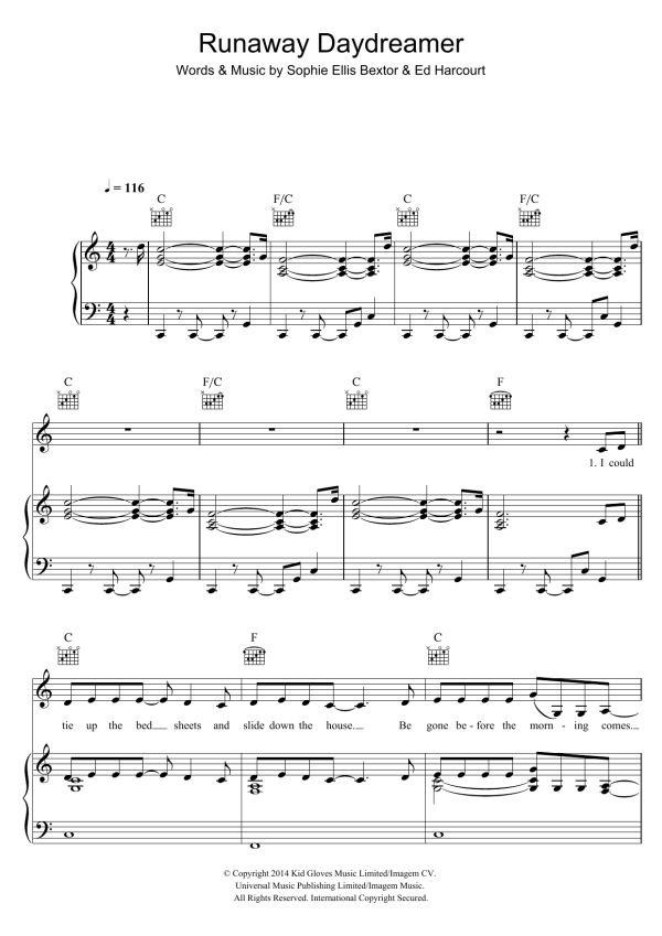 Sophie Ellis-Bextor Runaway Daydreamer Musik Noten - Piano, Vocal & Guitar Chords - 118309-0