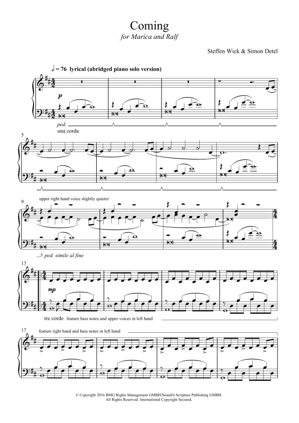 Steffen Wick Coming Musik Noten - Piano Solo - 123488-0