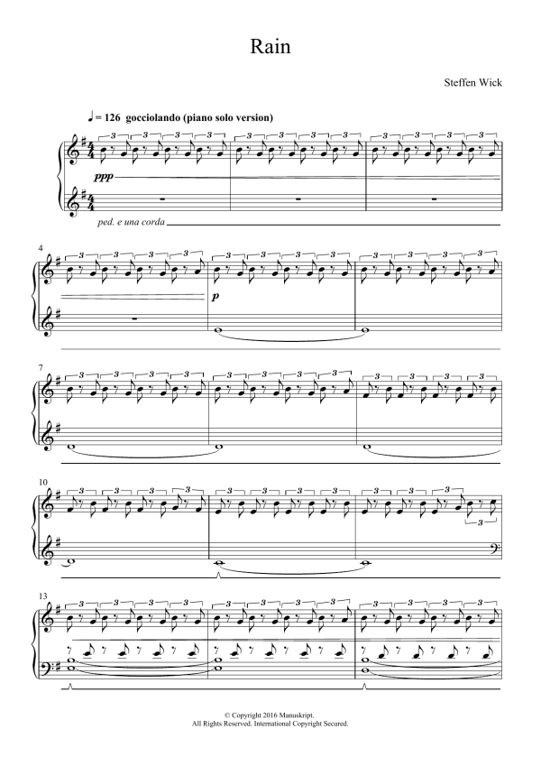 Steffen Wick Rain Musik Noten - Piano Solo - 123487-0
