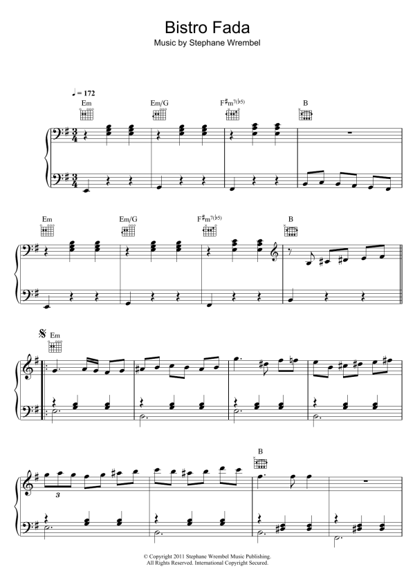 Stephane Wrembel Bistro Fada (from 'Midnight In Paris') Musik Noten - Piano Solo - 120327-0