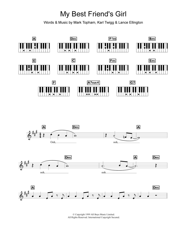 Steps My Best Friend's Girl Musik Noten - Piano Chords/Lyrics - 109523-0