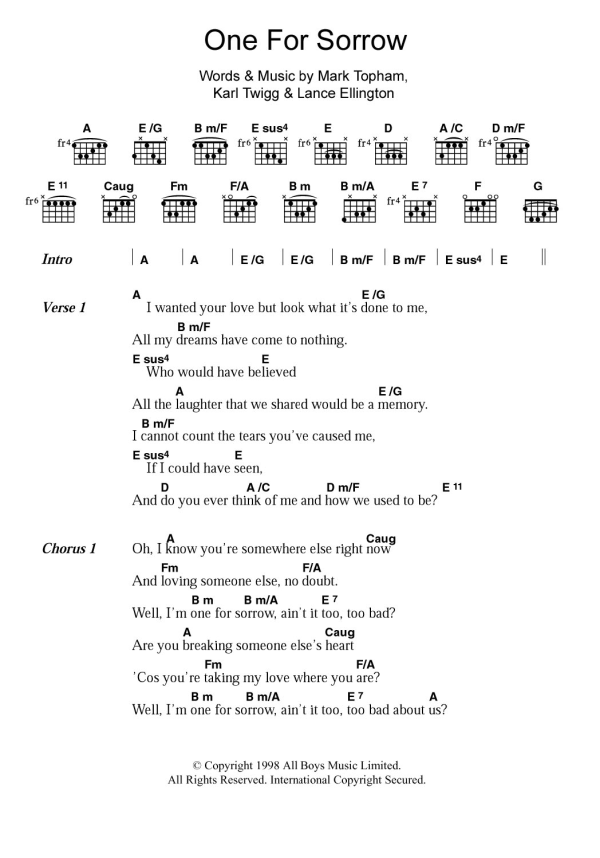 Steps One For Sorrow Musik Noten - Piano Chords/Lyrics - 106464-0