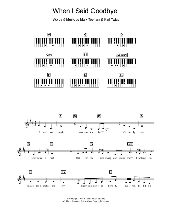 Steps When I Said Goodbye Musik Noten - Piano Chords/Lyrics - 109829-0