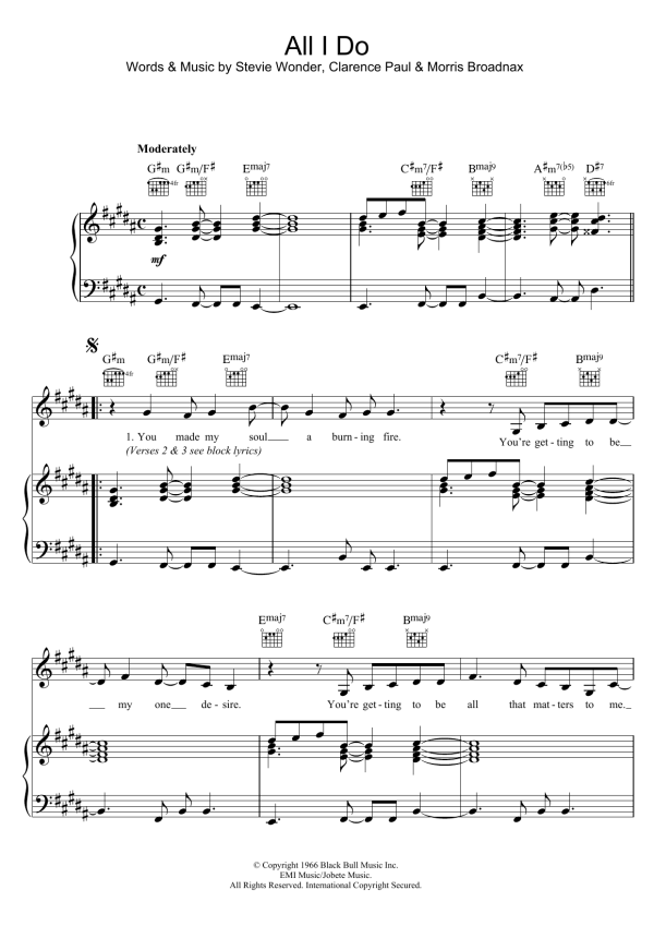Stevie Wonder All I Do Musik Noten - Piano, Vocal & Guitar Chords - 122788-0