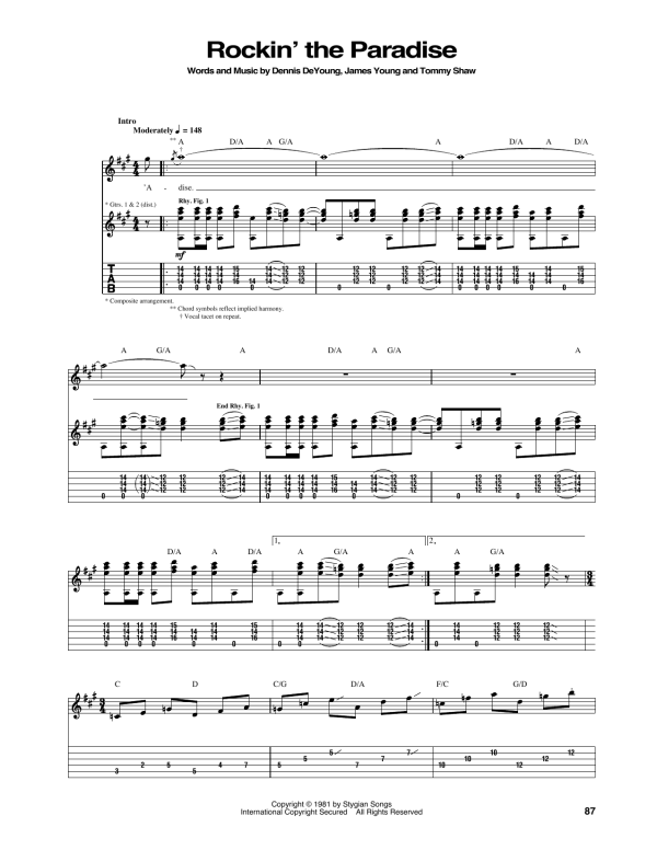 Styx Rockin' The Paradise Musik Noten - Guitar Tab - 160623-0