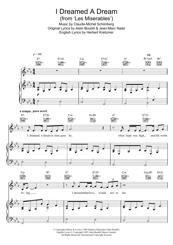 Susan Boyle I Dreamed A Dream (from Les Miserables) Musik Noten - Piano, Vocal & Guitar Chords - 111209-0