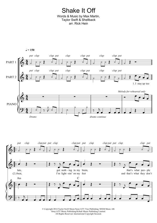 Taylor Swift Shake It Off (arr. Rick Hein) Musik Noten - 2-Part Choir - 121309-0