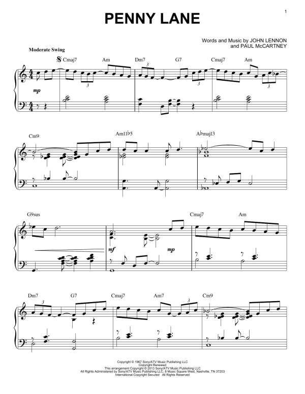 The Beatles Penny Lane [Jazz version] (arr. Brent Edstrom) Musik Noten - Piano Solo - 150653-0