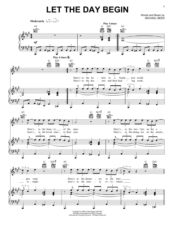 The Call Let The Day Begin Musik Noten - Piano, Vocal & Guitar Chords - 157837-0