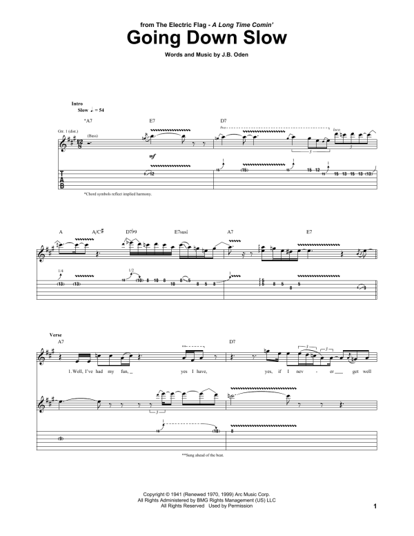 The Electric Flag Going Down Slow Musik Noten - Guitar Tab - 163353-0