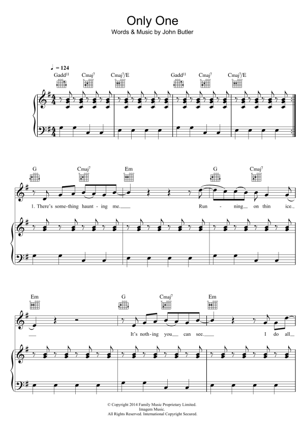 The John Butler Trio Only One Musik Noten - Piano, Vocal & Guitar Chords - 119150-0