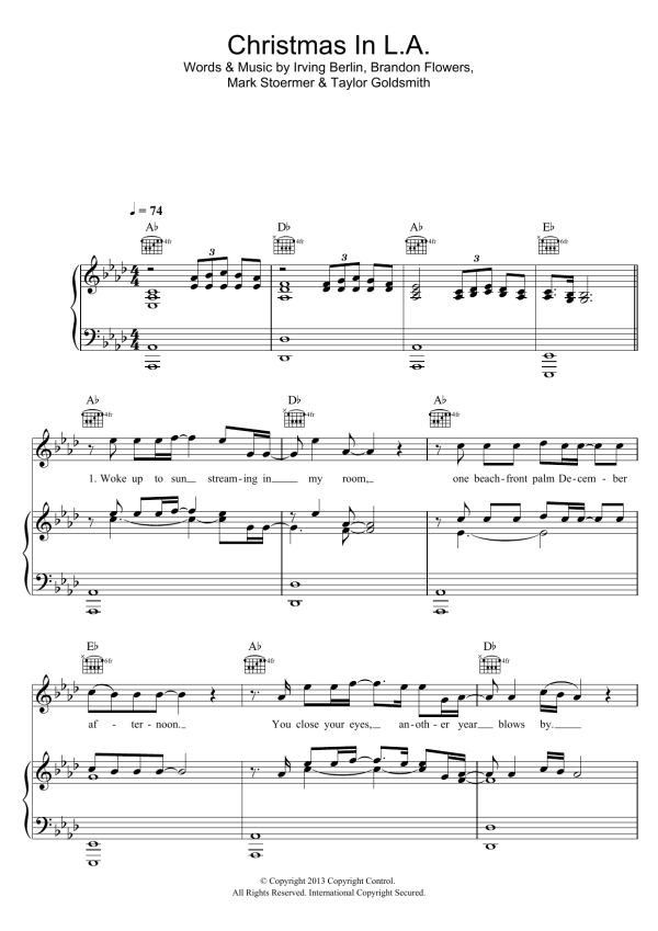 The Killers Christmas In L.A. (featuring Dawes) Musik Noten - Piano, Vocal & Guitar Chords - 117576-0