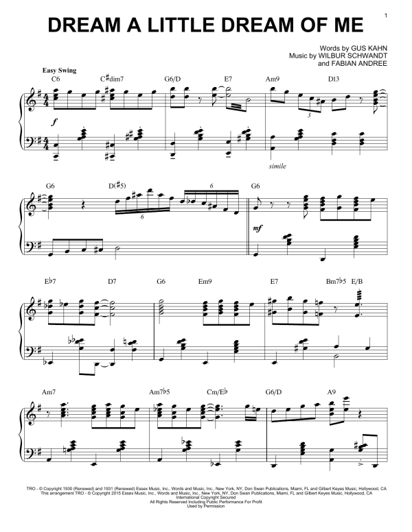 The Mamas & The Papas Dream A Little Dream Of Me [Jazz version] (arr. Brent Edstrom) Musik Noten - Piano Solo - 158229-0