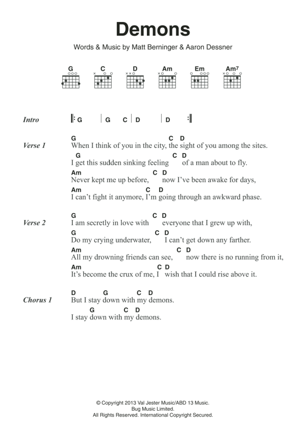 The National Demons Musik Noten - Guitar Chords/Lyrics - 120911-0