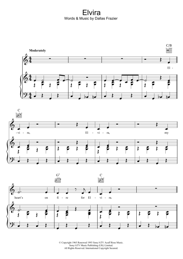 The Oak Ridge Boys Elvira Musik Noten - Piano, Vocal & Guitar Chords - 124038-0