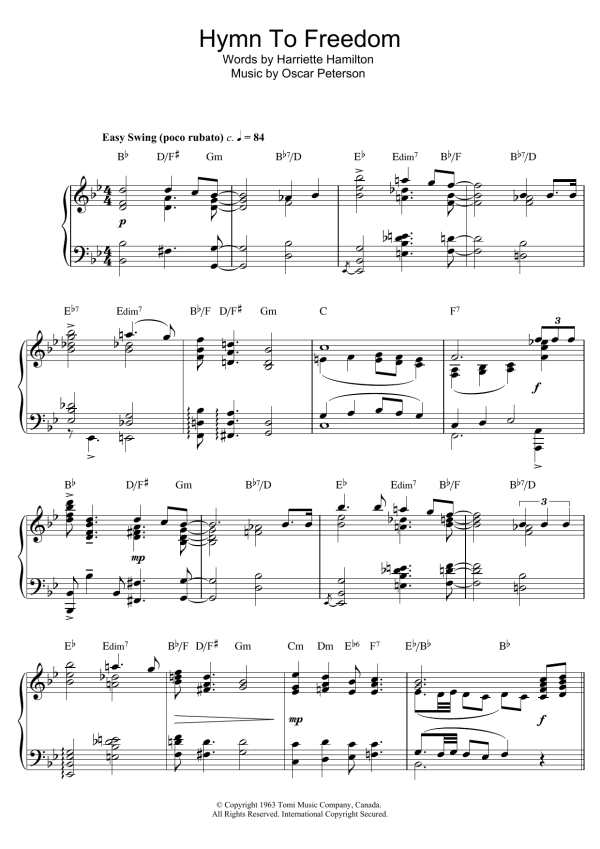 The Oscar Peterson Trio Hymn To Freedom Musik Noten - Piano Solo - 123599-0