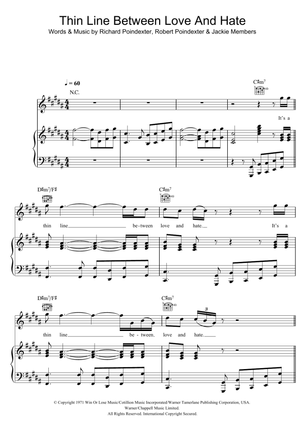 The Persuaders Thin Line Between Love And Hate Musik Noten - Piano, Vocal & Guitar Chords - 118577-0