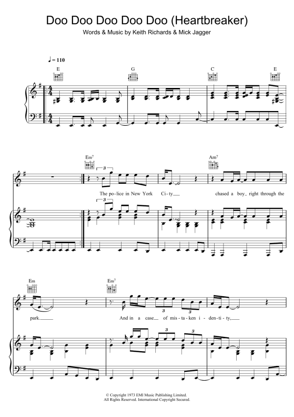 The Rolling Stones Doo Doo Doo Doo Doo (Heartbreaker) Musik Noten - Piano, Vocal & Guitar Chords - 117733-0