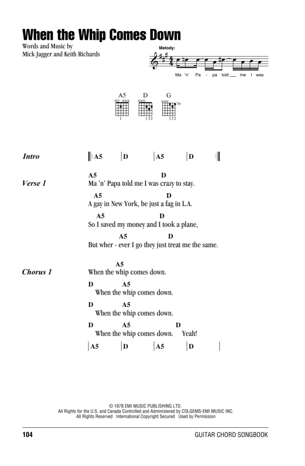 The Rolling Stones When The Whip Comes Down Musik Noten - Guitar Chords/Lyrics - 161534-0